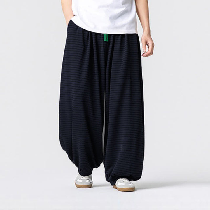 Buddha Stones Lässige, minimalistische Herren-Ankle-Hose mit Kordelzug, Streifenmuster, geradem Bein und Tasche - image 13