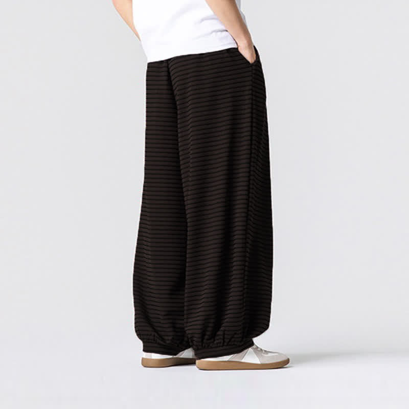 Buddha Stones Lässige, minimalistische Herren-Ankle-Hose mit Kordelzug, Streifenmuster, geradem Bein und Tasche - image 3