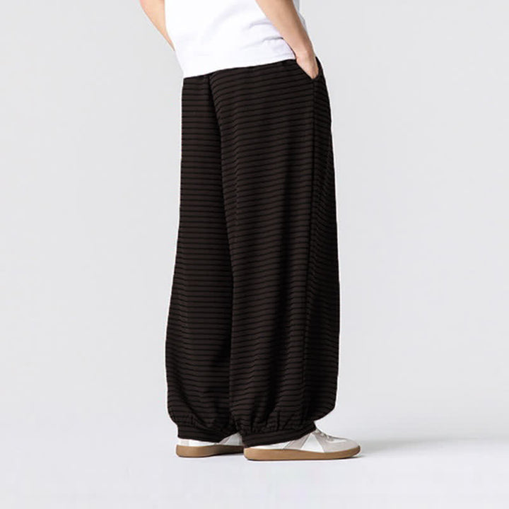 Buddha Stones Lässige, minimalistische Herren-Ankle-Hose mit Kordelzug, Streifenmuster, geradem Bein und Tasche - image 3