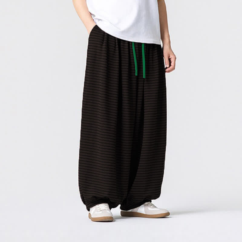 Buddha Stones Lässige, minimalistische Herren-Ankle-Hose mit Kordelzug, Streifenmuster, geradem Bein und Tasche - image 4