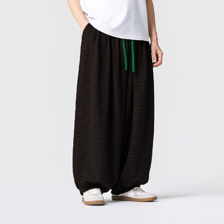 Buddha Stones Lässige, minimalistische Herren-Ankle-Hose mit Kordelzug, Streifenmuster, geradem Bein und Tasche - image 4