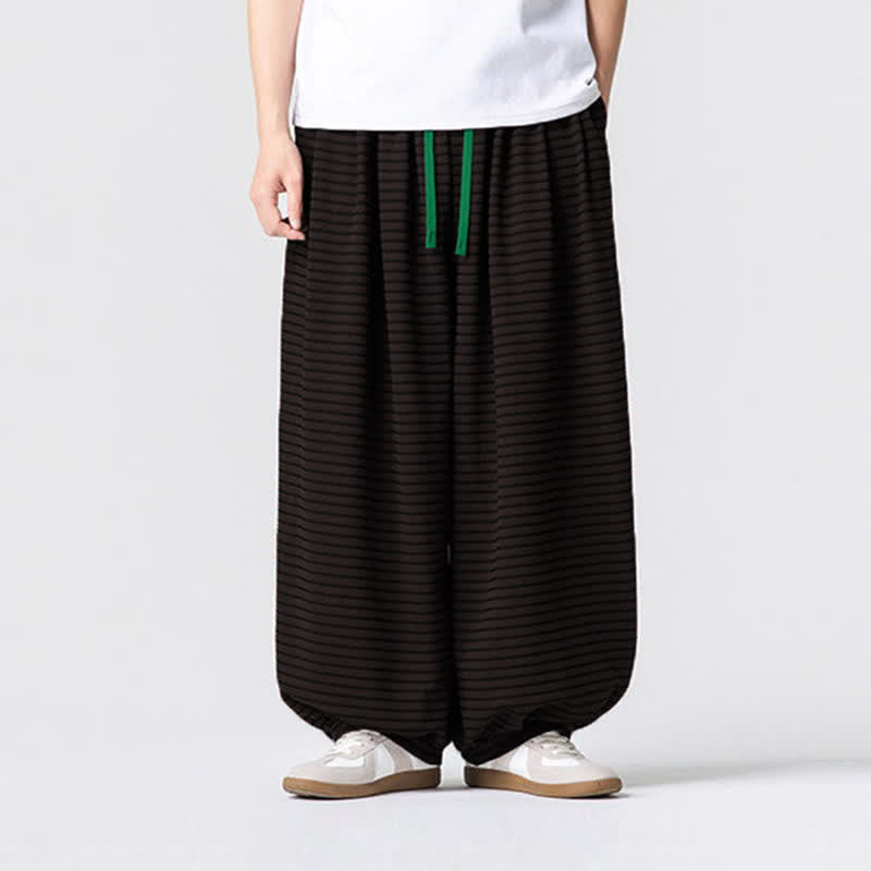 Buddha Stones Lässige, minimalistische Herren-Ankle-Hose mit Kordelzug, Streifenmuster, geradem Bein und Tasche - Sattelbraun - US/UK/AU42, EU52 (3XL) - image 0