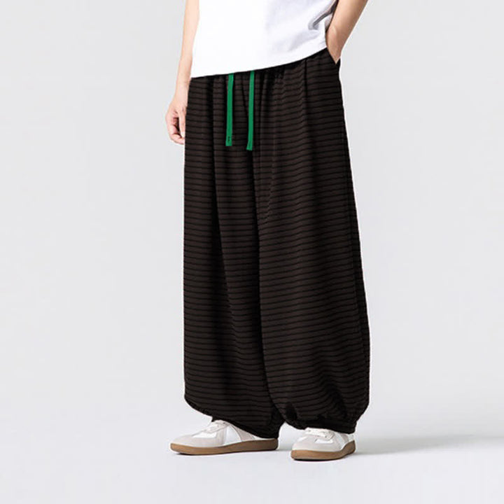 Buddha Stones Lässige, minimalistische Herren-Ankle-Hose mit Kordelzug, Streifenmuster, geradem Bein und Tasche - image 6