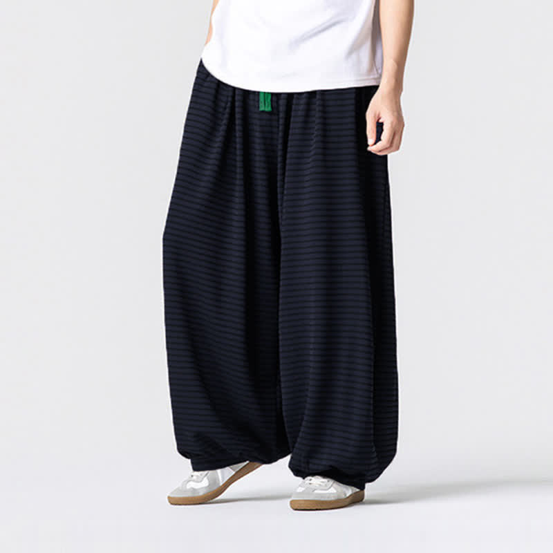 Buddha Stones Lässige, minimalistische Herren-Ankle-Hose mit Kordelzug, Streifenmuster, geradem Bein und Tasche - image 10
