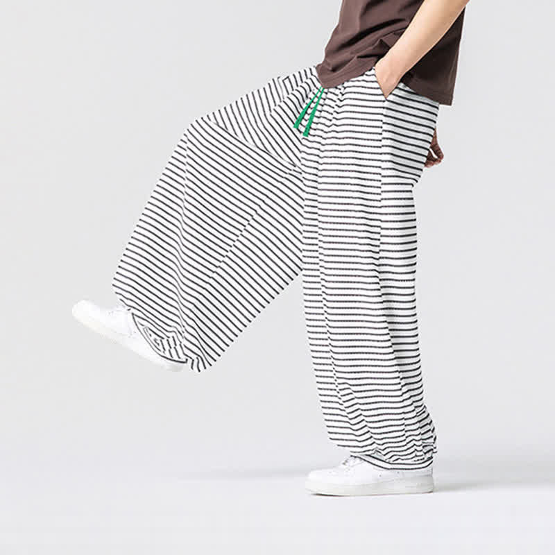 Buddha Stones Lässige, minimalistische Herren-Ankle-Hose mit Kordelzug, Streifenmuster, geradem Bein und Tasche - image 21