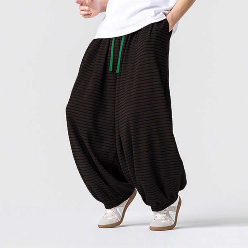 Buddha Stones Lässige, minimalistische Herren-Ankle-Hose mit Kordelzug, Streifenmuster, geradem Bein und Tasche - image 5