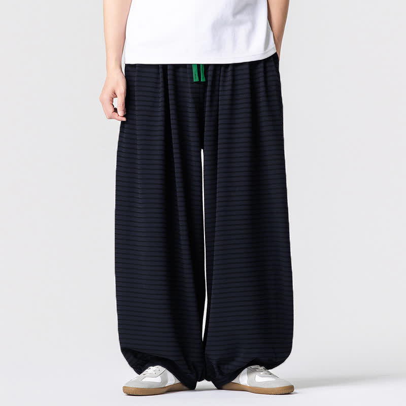 Buddha Stones Lässige, minimalistische Herren-Ankle-Hose mit Kordelzug, Streifenmuster, geradem Bein und Tasche - Marine - US/UK/AU42, EU52 (3XL) - image 8