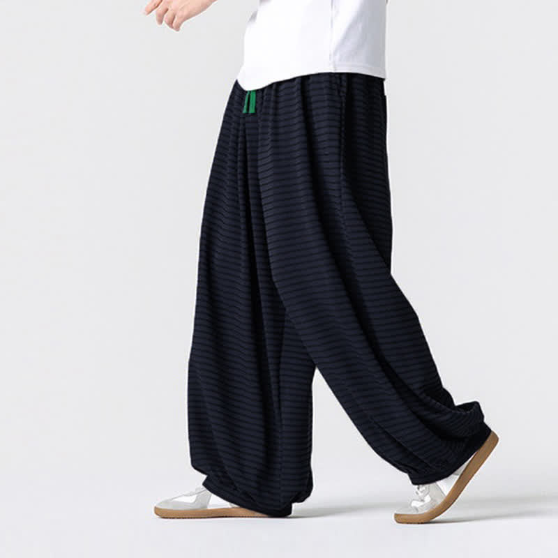 Buddha Stones Lässige, minimalistische Herren-Ankle-Hose mit Kordelzug, Streifenmuster, geradem Bein und Tasche - image 12