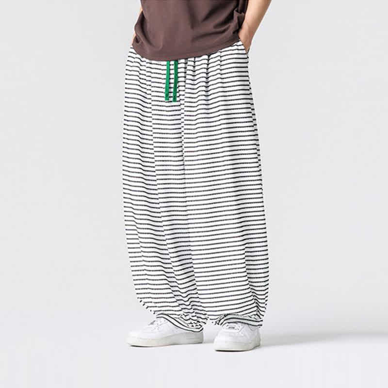Buddha Stones Lässige, minimalistische Herren-Ankle-Hose mit Kordelzug, Streifenmuster, geradem Bein und Tasche - image 17