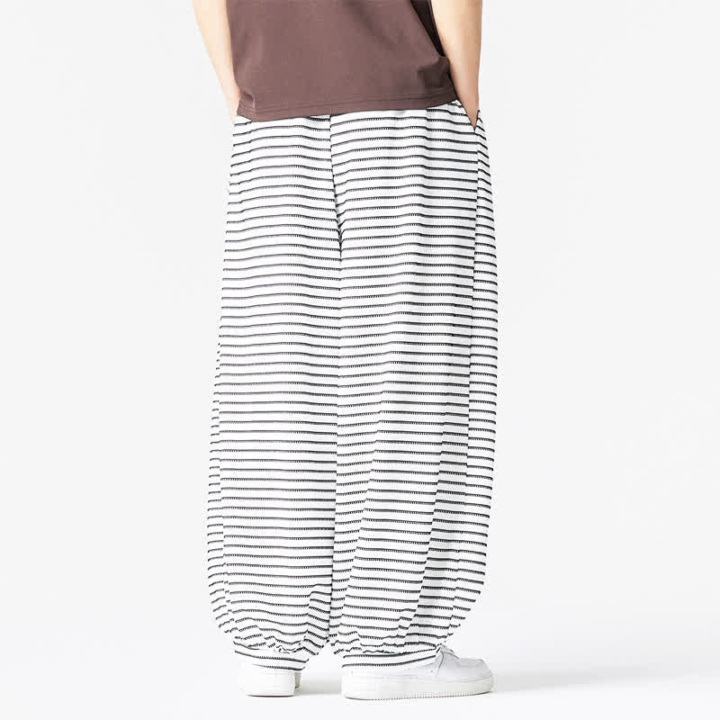 Buddha Stones Lässige, minimalistische Herren-Ankle-Hose mit Kordelzug, Streifenmuster, geradem Bein und Tasche - image 18