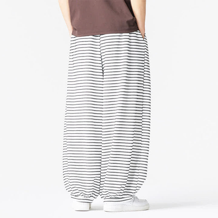 Buddha Stones Lässige, minimalistische Herren-Ankle-Hose mit Kordelzug, Streifenmuster, geradem Bein und Tasche - image 18