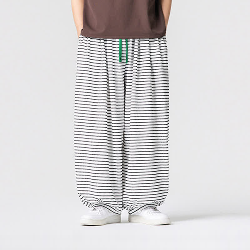 Buddha Stones Lässige, minimalistische Herren-Ankle-Hose mit Kordelzug, Streifenmuster, geradem Bein und Tasche - Weiß - US/UK/AU42, EU52 (3XL) - image 15
