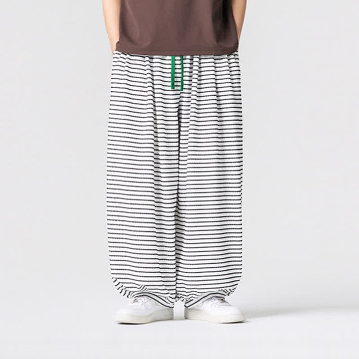 Buddha Stones Lässige, minimalistische Herren-Ankle-Hose mit Kordelzug, Streifenmuster, geradem Bein und Tasche - Weiß - US/UK/AU42, EU52 (3XL) - image 15