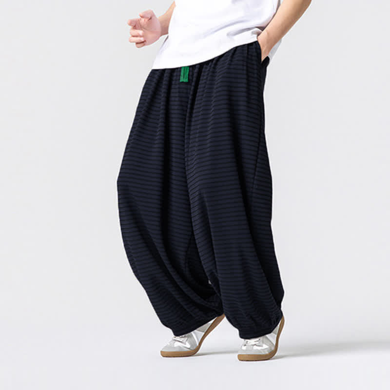 Buddha Stones Lässige, minimalistische Herren-Ankle-Hose mit Kordelzug, Streifenmuster, geradem Bein und Tasche - image 14