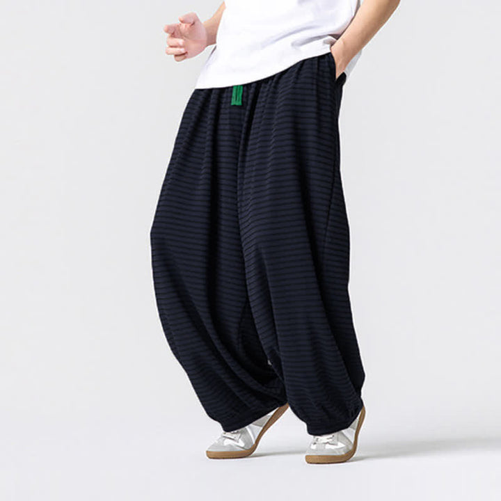 Buddha Stones Lässige, minimalistische Herren-Ankle-Hose mit Kordelzug, Streifenmuster, geradem Bein und Tasche - image 14