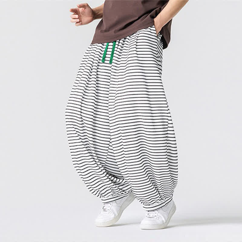 Buddha Stones Lässige, minimalistische Herren-Ankle-Hose mit Kordelzug, Streifenmuster, geradem Bein und Tasche - image 20
