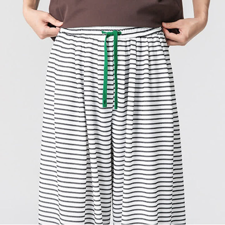 Buddha Stones Lässige, minimalistische Herren-Ankle-Hose mit Kordelzug, Streifenmuster, geradem Bein und Tasche - image 22
