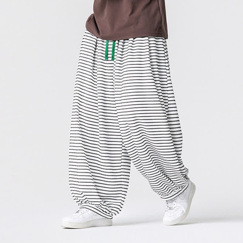 Buddha Stones Lässige, minimalistische Herren-Ankle-Hose mit Kordelzug, Streifenmuster, geradem Bein und Tasche - image 16