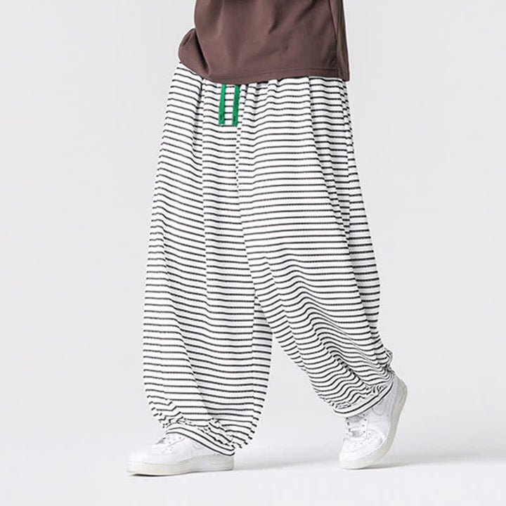 Buddha Stones Lässige, minimalistische Herren-Ankle-Hose mit Kordelzug, Streifenmuster, geradem Bein und Tasche - image 16