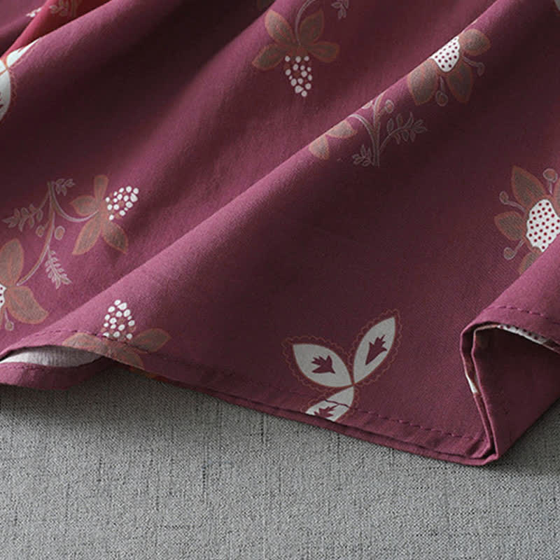 Buddha Stones Lässiges, kurzes Damenkleid im Vintage-Stil mit Knopfleiste, Kordelzug, Blumenmuster, kurzen Ärmeln und Tasche für Frühling und Sommer. - image 8