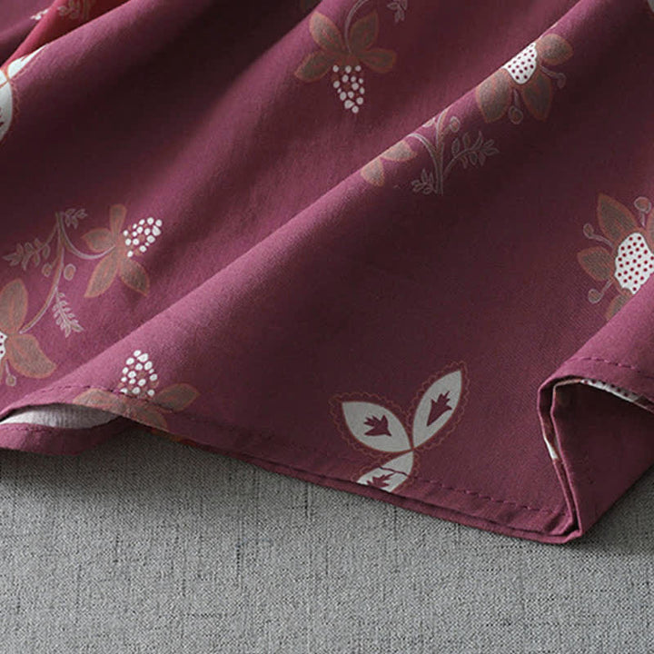 Buddha Stones Lässiges, kurzes Damenkleid im Vintage-Stil mit Knopfleiste, Kordelzug, Blumenmuster, kurzen Ärmeln und Tasche für Frühling und Sommer. - image 8
