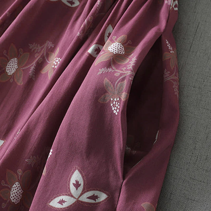 Buddha Stones Lässiges, kurzes Damenkleid im Vintage-Stil mit Knopfleiste, Kordelzug, Blumenmuster, kurzen Ärmeln und Tasche für Frühling und Sommer. - image 6