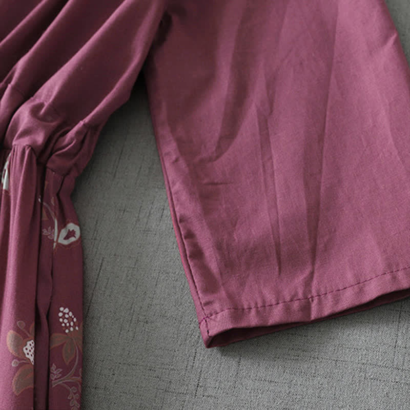 Buddha Stones Lässiges, kurzes Damenkleid im Vintage-Stil mit Knopfleiste, Kordelzug, Blumenmuster, kurzen Ärmeln und Tasche für Frühling und Sommer. - image 7