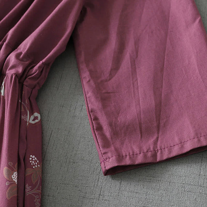 Buddha Stones Lässiges, kurzes Damenkleid im Vintage-Stil mit Knopfleiste, Kordelzug, Blumenmuster, kurzen Ärmeln und Tasche für Frühling und Sommer. - image 7