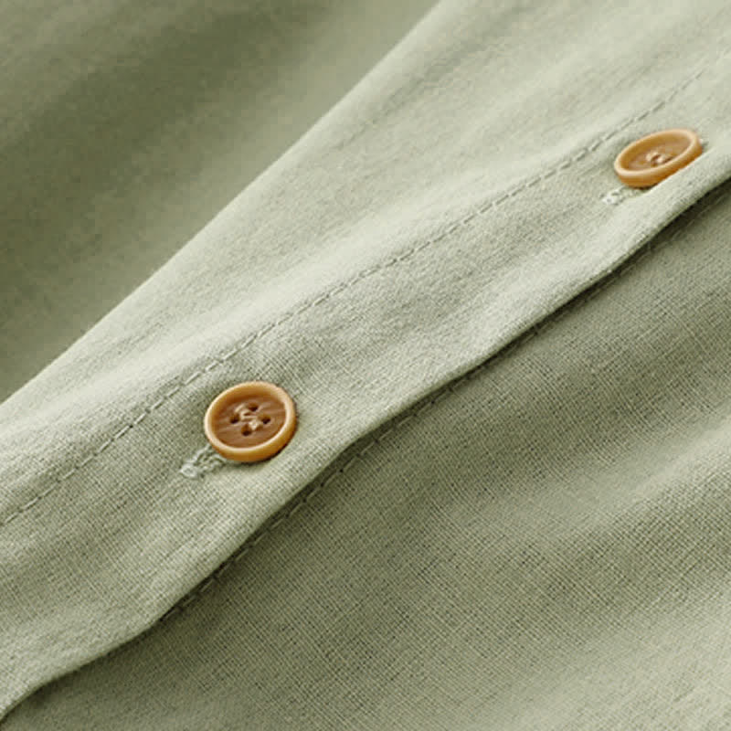 Buddha Stones Lässiges, einfarbiges Damenkleid mit langen Ärmeln und Taschen im Tang-Stil mit Stehkragen für Frühling und Herbst - image 4