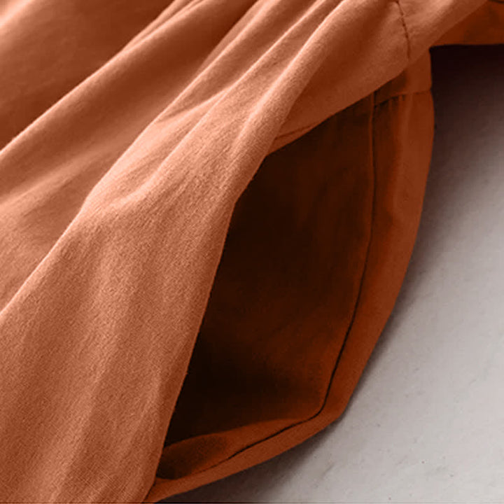 Buddha Stones Lässiges, einfarbiges Damenkleid mit langen Ärmeln und Taschen im Tang-Stil mit Stehkragen für Frühling und Herbst - image 15