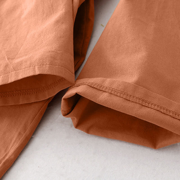 Buddha Stones Lässiges, einfarbiges Damenkleid mit langen Ärmeln und Taschen im Tang-Stil mit Stehkragen für Frühling und Herbst - image 17