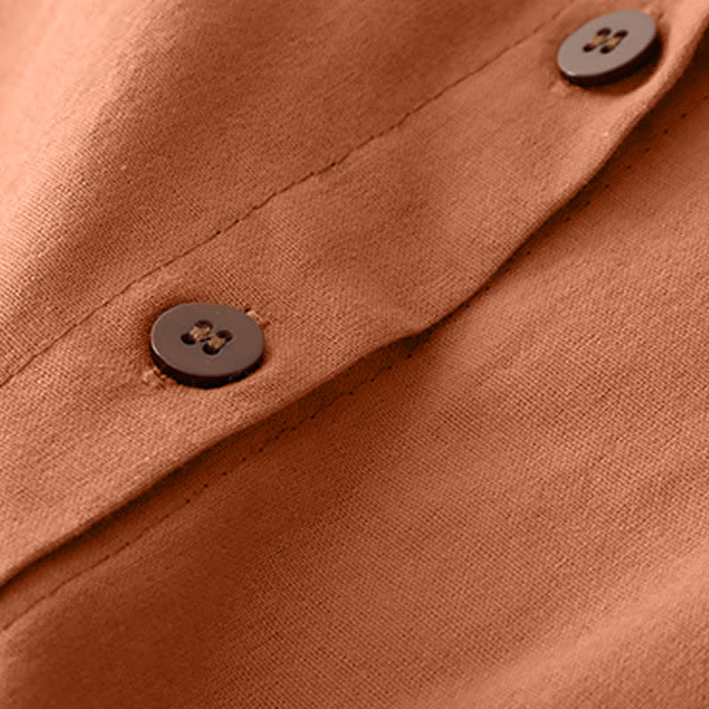 Buddha Stones Lässiges, einfarbiges Damenkleid mit langen Ärmeln und Taschen im Tang-Stil mit Stehkragen für Frühling und Herbst - image 13