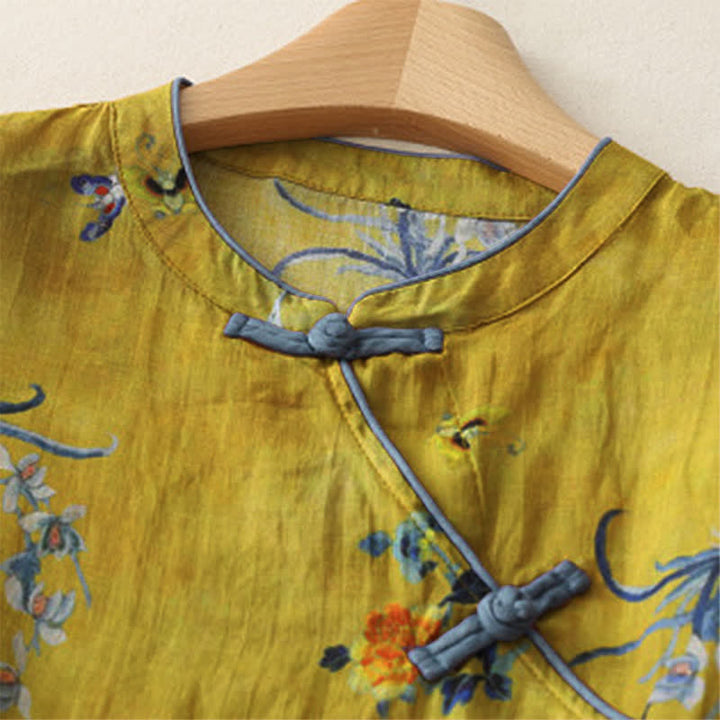 Buddha Stones Sommerliches ärmelloses Tanktop im Vintage-Stil mit Froschknopf und Orchideenmuster für Damen – Tang Style - image 42