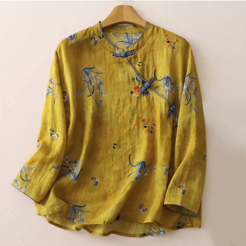 Buddha Stones Sommerliches ärmelloses Tanktop im Vintage-Stil mit Froschknopf und Orchideenmuster für Damen – Tang Style - Peru - Langarm - US12, UK/AU16, EU44 (2XL) - image 40