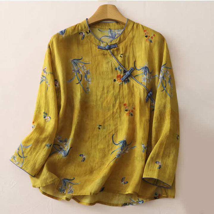 Buddha Stones Sommerliches ärmelloses Tanktop im Vintage-Stil mit Froschknopf und Orchideenmuster für Damen – Tang Style - Peru - Langarm - US12, UK/AU16, EU44 (2XL) - image 40