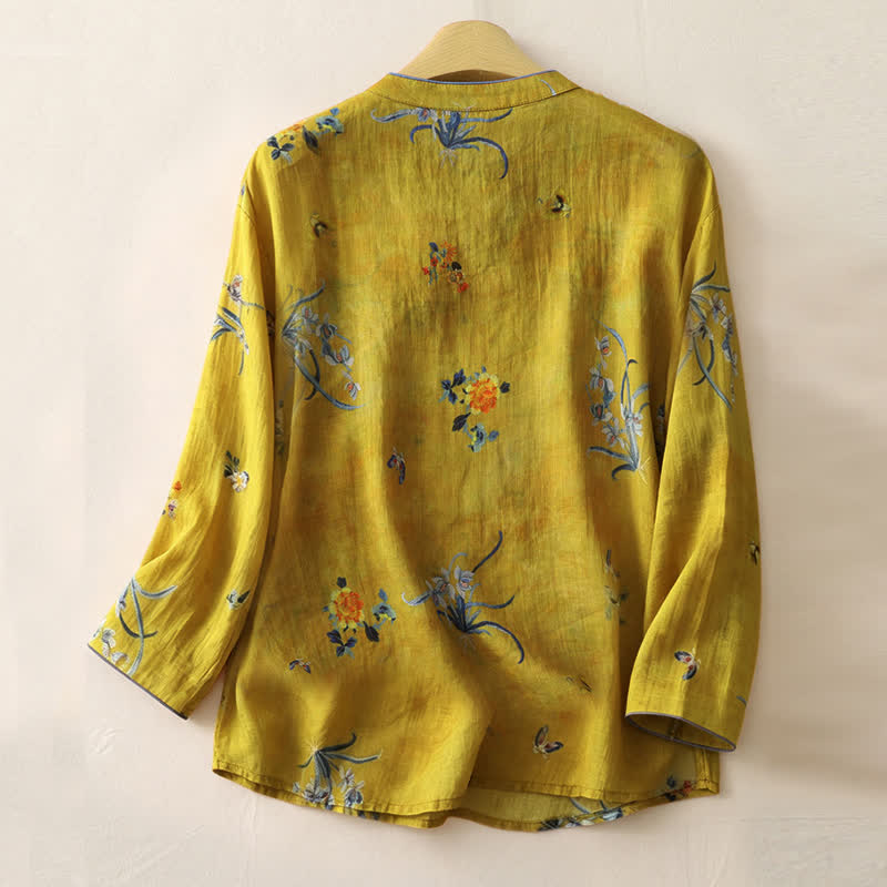 Buddha Stones Sommerliches ärmelloses Tanktop im Vintage-Stil mit Froschknopf und Orchideenmuster für Damen – Tang Style - image 41