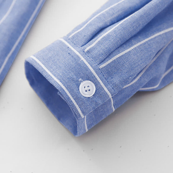 Buddha Stones Lässige, minimalistische, gestreifte Langarmkleider für Damen mit Knopfleiste für den Frühling - image 7