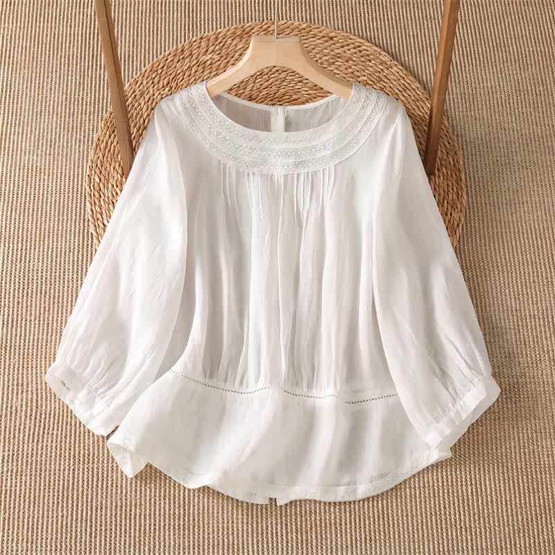 Buddha Stones Lässiges, elegantes Langarm-T-Shirt für Damen mit Stickerei für Frühling und Sommer - Weiß - US12, UK/AU16, EU44 (2XL) - image 5