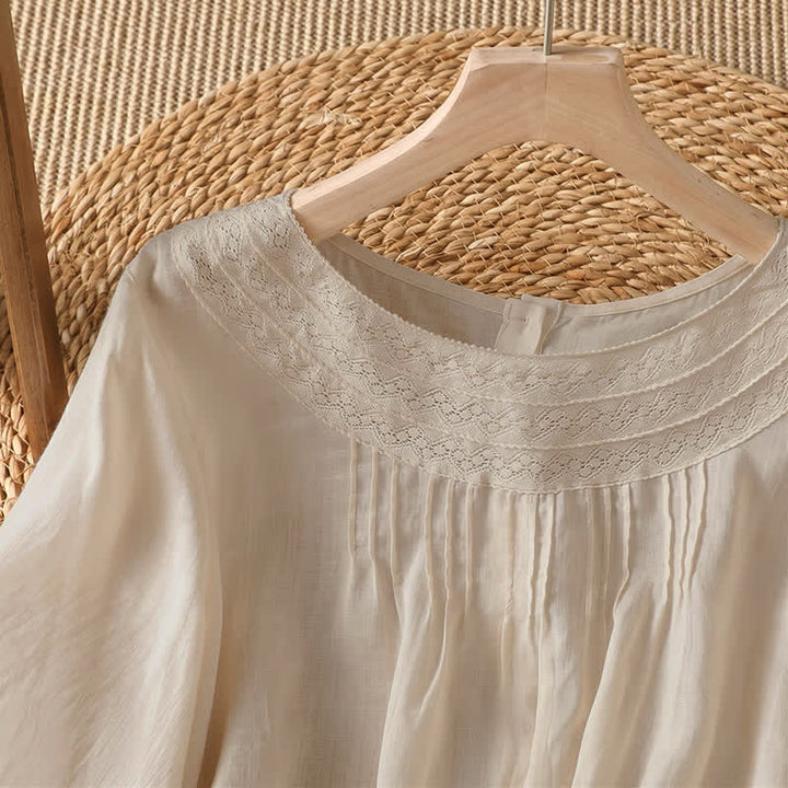 Buddha Stones Lässiges, elegantes Langarm-T-Shirt für Damen mit Stickerei für Frühling und Sommer - image 1