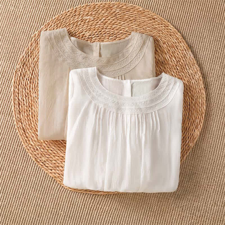 Buddha Stones Lässiges, elegantes Langarm-T-Shirt für Damen mit Stickerei für Frühling und Sommer - image 13