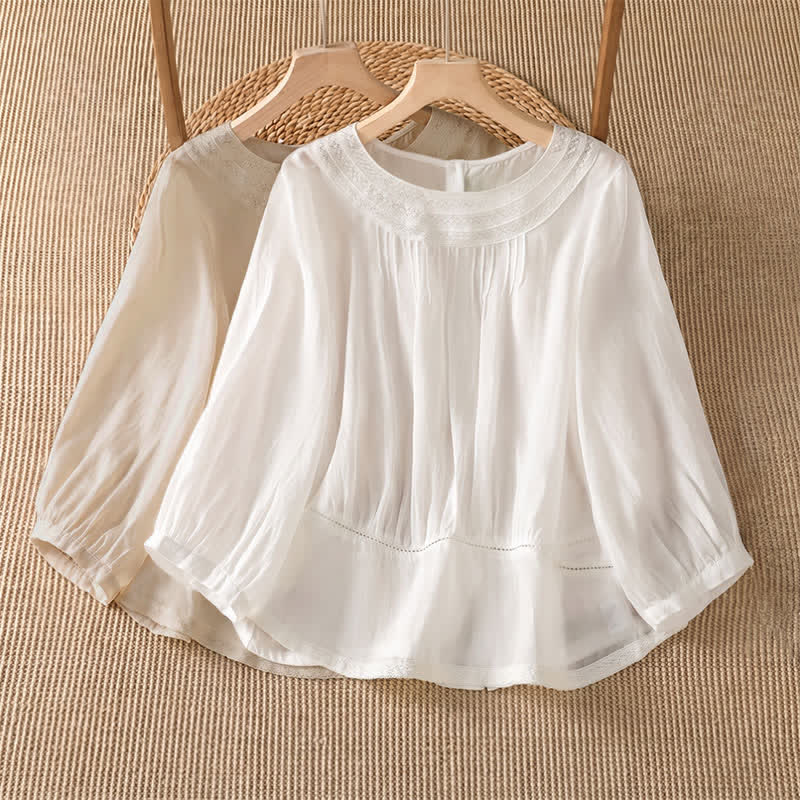 Buddha Stones Lässiges, elegantes Langarm-T-Shirt für Damen mit Stickerei für Frühling und Sommer - image 12