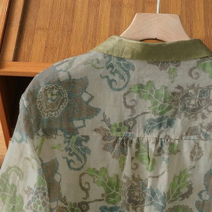 Buddha Stones Lässige Vintage-Damenbluse mit Blumenmuster, Knopfleiste und Tasche für Frühling und Sommer - image 4
