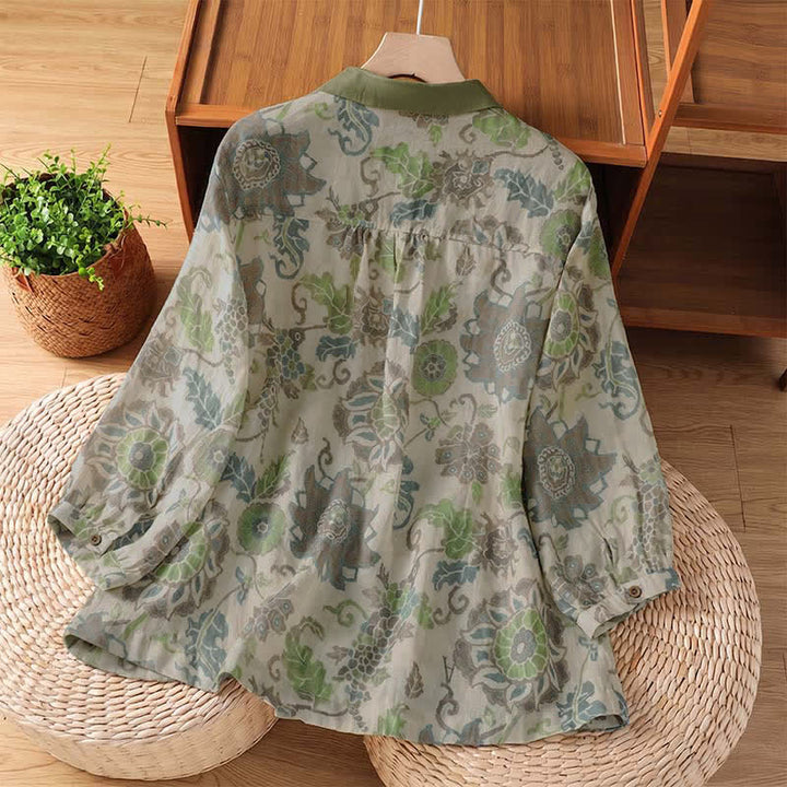 Buddha Stones Lässige Vintage-Damenbluse mit Blumenmuster, Knopfleiste und Tasche für Frühling und Sommer - image 1