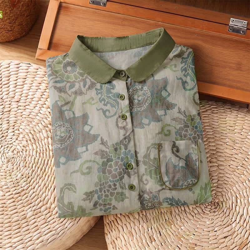 Buddha Stones Lässige Vintage-Damenbluse mit Blumenmuster, Knopfleiste und Tasche für Frühling und Sommer - image 12