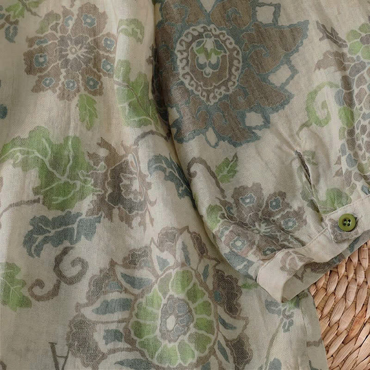 Buddha Stones Lässige Vintage-Damenbluse mit Blumenmuster, Knopfleiste und Tasche für Frühling und Sommer - image 8