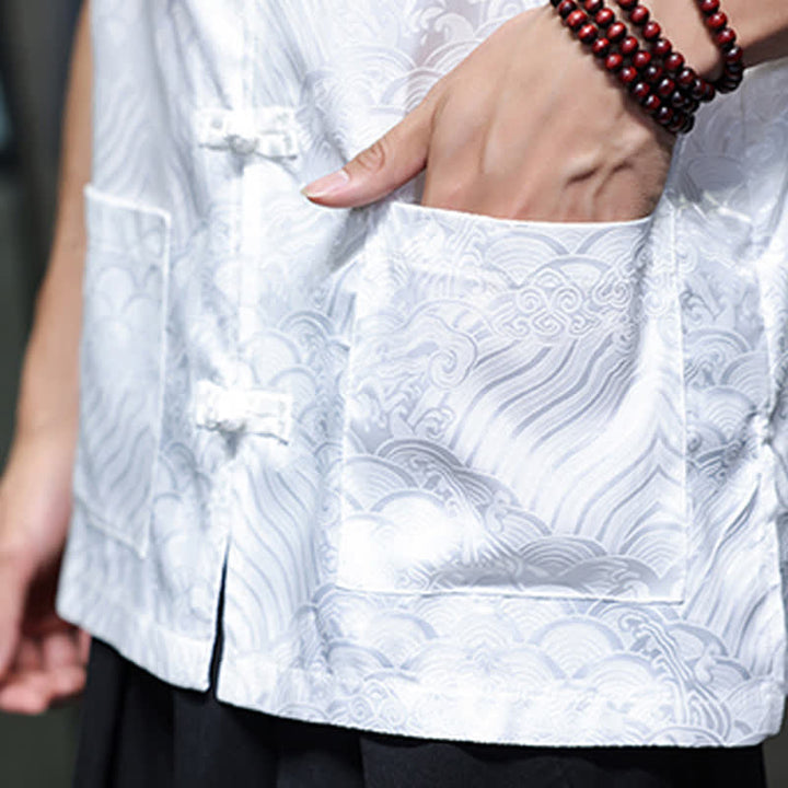 Buddha Stones Sommerliches Tanktop im Tang-Stil mit Stehkragen, Froschknopfleiste und abstraktem Meereswellenmuster, ärmellos, mit Tasche für Herren - image 27