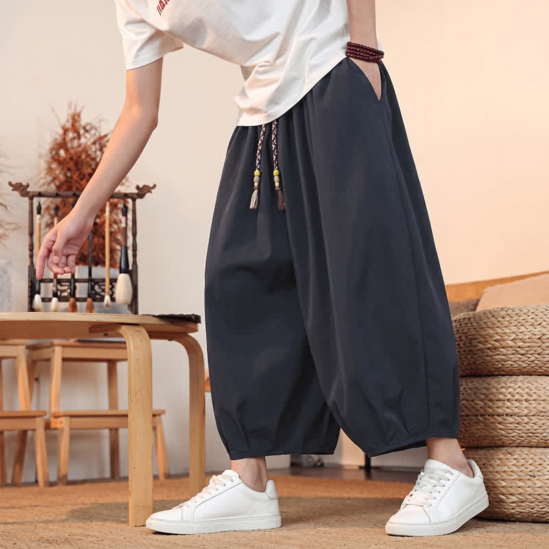 Buddha Stones Lässige, minimalistische Caprihose mit Kordelzug und Tasche für Herren – ideal für Frühling und Sommer - image 37
