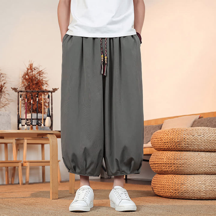 Buddha Stones Lässige, minimalistische Caprihose mit Kordelzug und Tasche für Herren – ideal für Frühling und Sommer - image 1