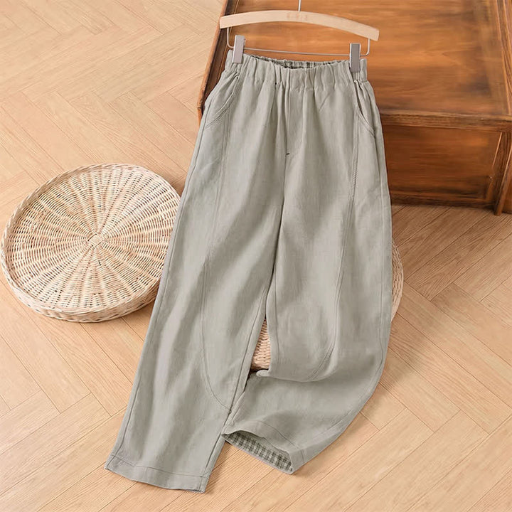 Buddha Stones Lässige, minimalistische Damen-Ankle-Hose für Frühling und Sommer mit geradem Bein und Tasche - Leinen - US8-10, UK/AU12-14, EU40-42 (2XL) - image 0