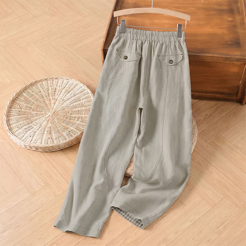 Buddha Stones Lässige, minimalistische Damen-Ankle-Hose für Frühling und Sommer mit geradem Bein und Tasche - image 1